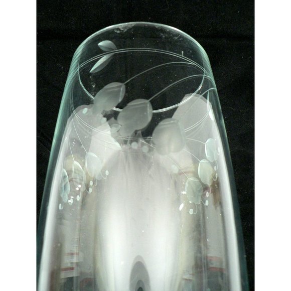Vase Etched Cylinder Clear Crystal Floral Design Vintage 10.75" - Picture 6 of 13